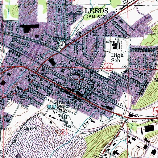 Topographic Map of Leeds Post Office, AL
