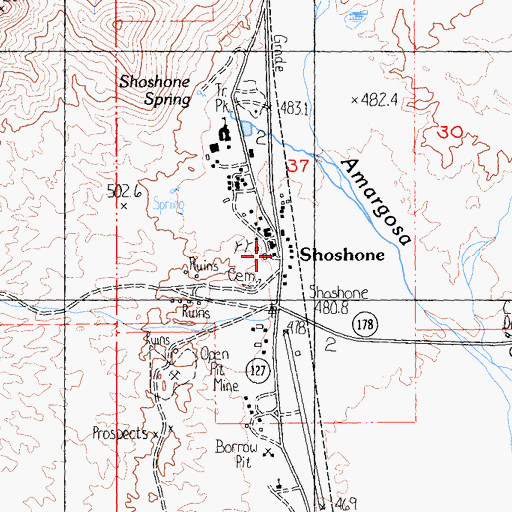 Topographic Map of Shoshone Post Office, CA