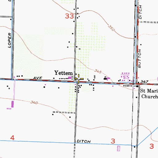 Topographic Map of Yettem Post Office, CA