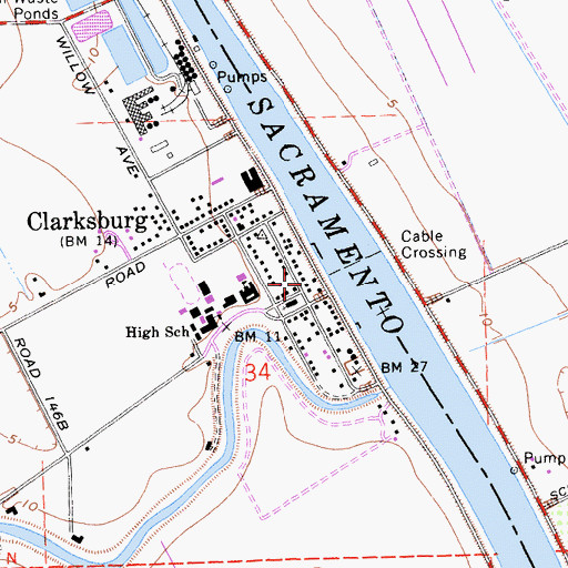 Topographic Map of Clarksburg Post Office, CA