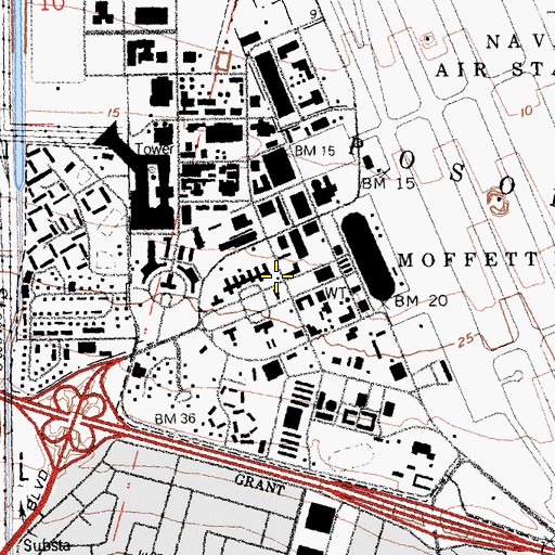 Topographic Map of Moffett Field Post Office, CA