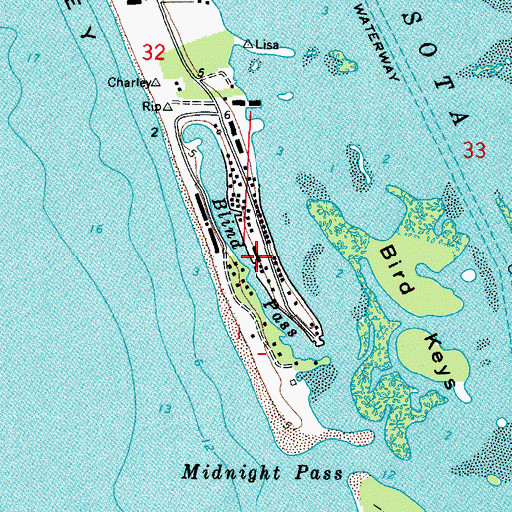 Topographic Map of Blind Pass, FL