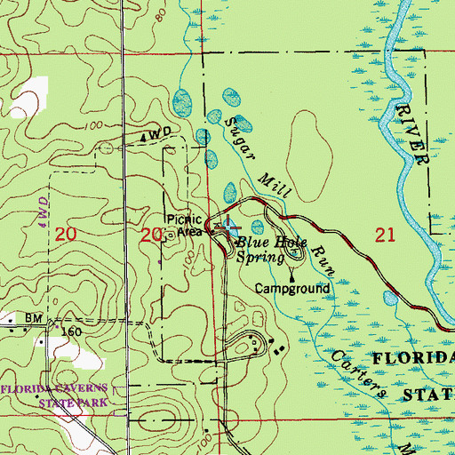 Topographic Map of Blue Hole Spring, FL