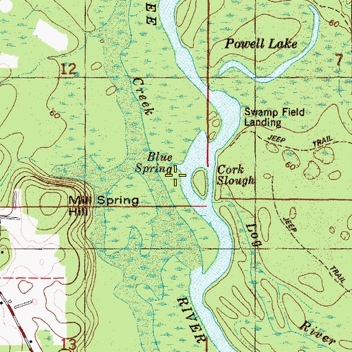 Topographic Map of Blue Spring, FL