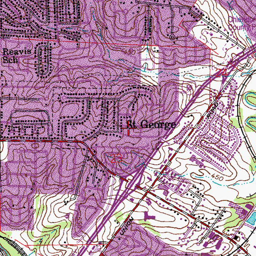 Topographic Map of Saint George Census Designated Place, MO