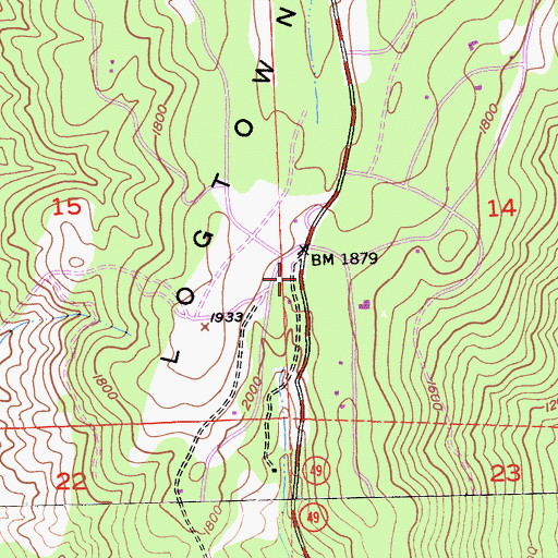 Topographic Map of Logtown, CA