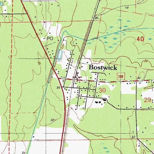 Topographic Map of Bostwick, FL