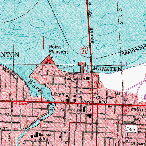 Topographic Map of Bradenton, FL
