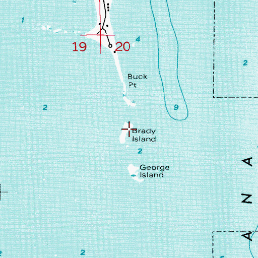Topographic Map of Brady Island, FL