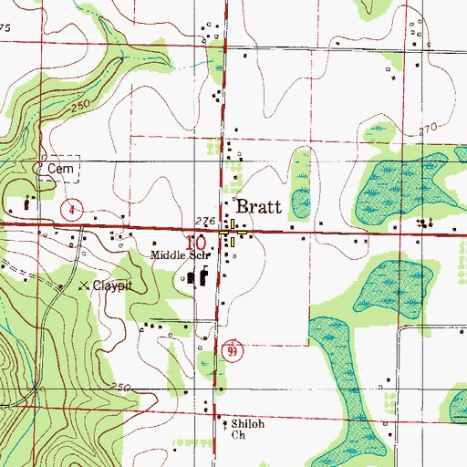Topographic Map of Bratt, FL