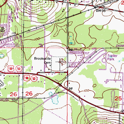 Topographic Map of Brooksville Cemetery, FL