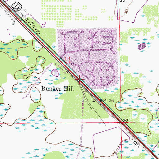 Topographic Map of Bunker Hill, FL