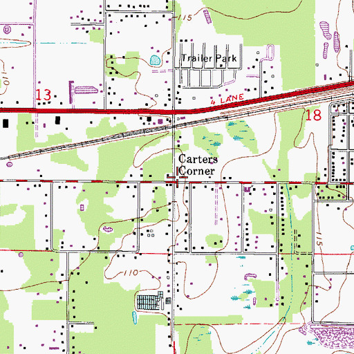 Topographic Map of Carters Corner, FL