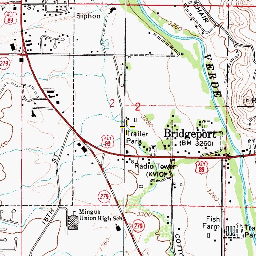 Topographic Map of Cottonwood Ditch, AZ