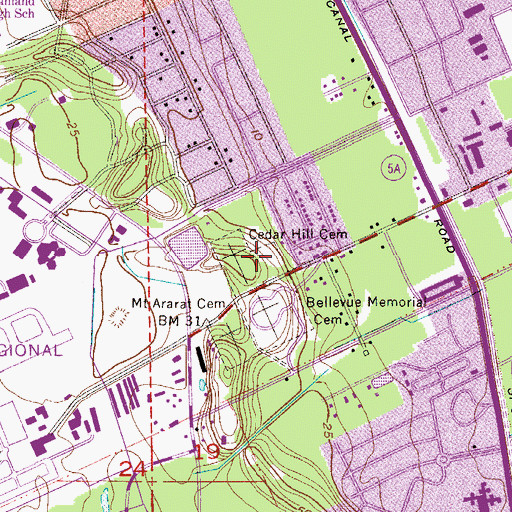Topographic Map of Cedar Hill Cemetery (historical), FL