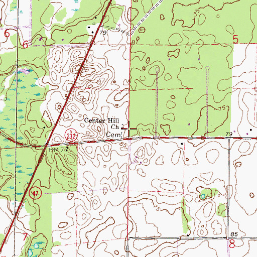 Topographic Map of Center Hill Church, FL