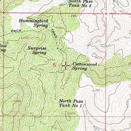 Topographic Map of Cottonwood Spring, AZ