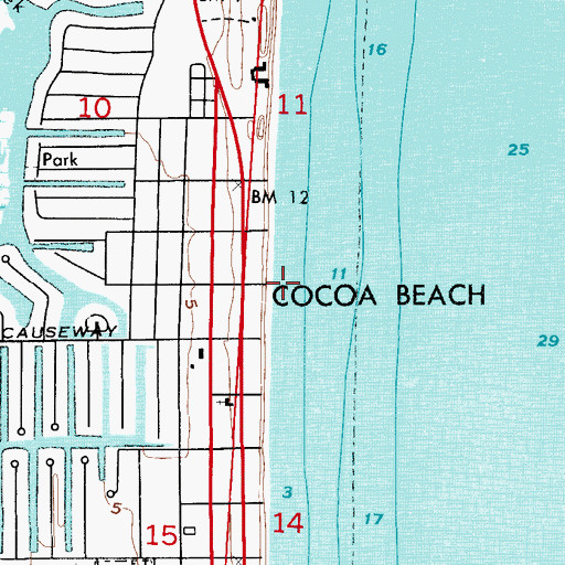 Topographic Map of Cocoa Beach, FL