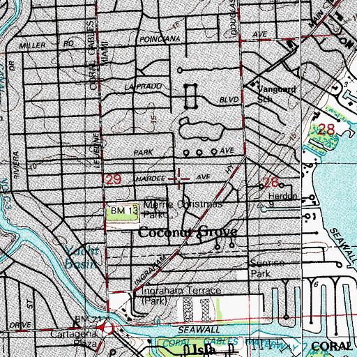 Topographic Map of Coconut Grove, FL