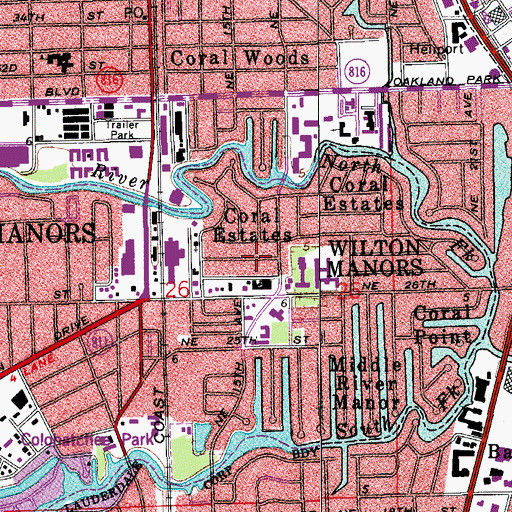 Topographic Map of Coral Estates, FL
