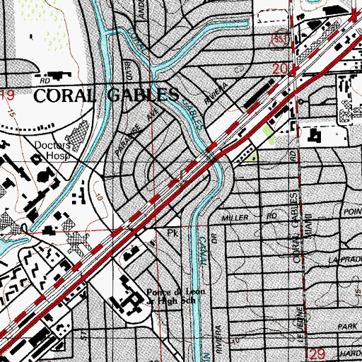 Topographic Map of Coral Gables, FL