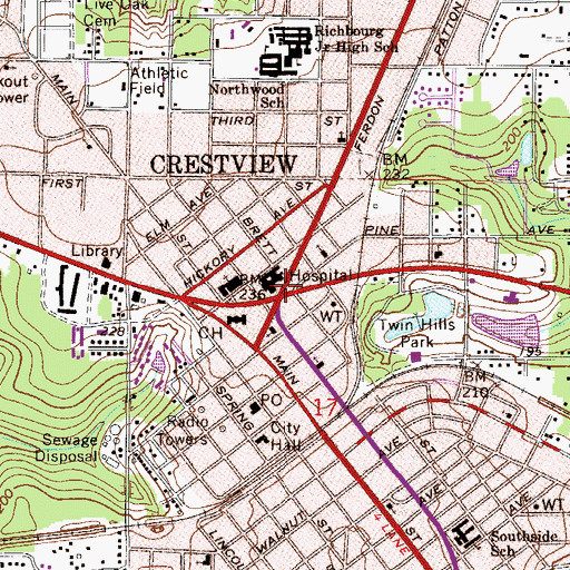 Topographic Map of Crestview, FL
