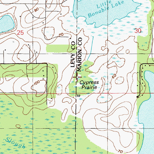 Topographic Map of Cypress Prairie, FL