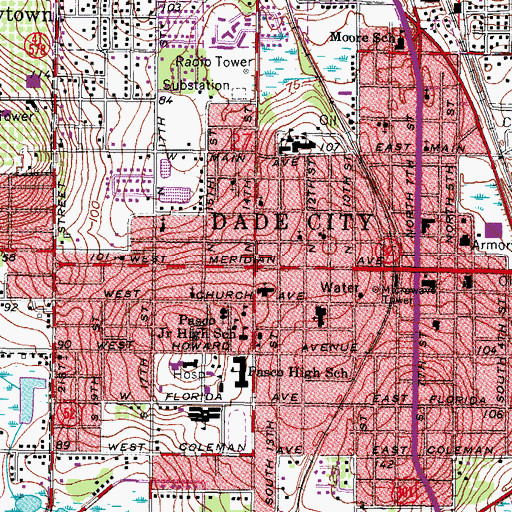 Topographic Map of Dade City, FL