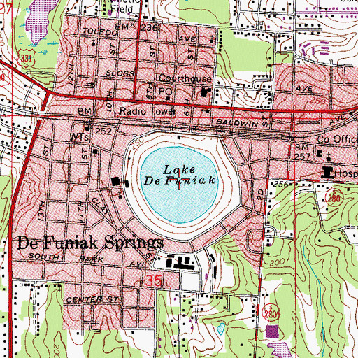 Topographic Map of Lake DeFuniak, FL