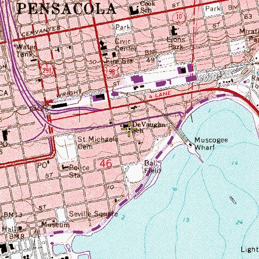 Topographic Map of DeVaughn School, FL