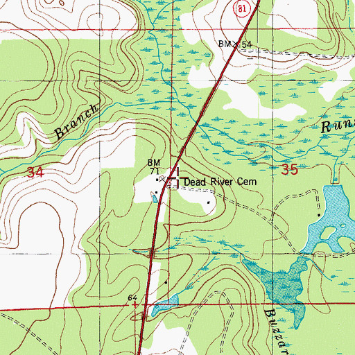 Topographic Map of Dead River Cemetery, FL