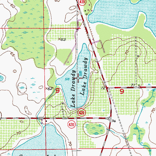 Topographic Map of Lake Drawdy, FL