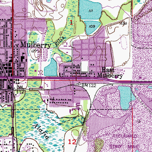 Topographic Map of East Mulberry, FL