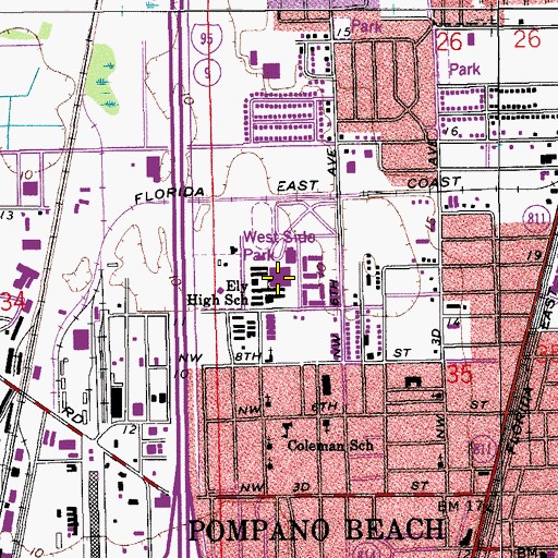 Topographic Map of Blanche Ely High School, FL