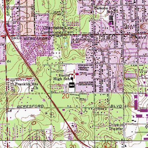 Topographic Map of Euclid High School (historical), FL