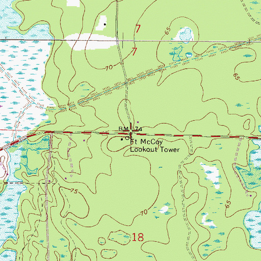 Topographic Map of Fort McCoy Lookout Tower, FL