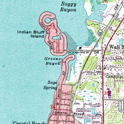Topographic Map of Greens Bayou, FL