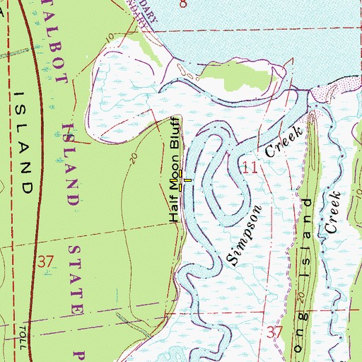 Topographic Map of Half Moon Bluff, FL