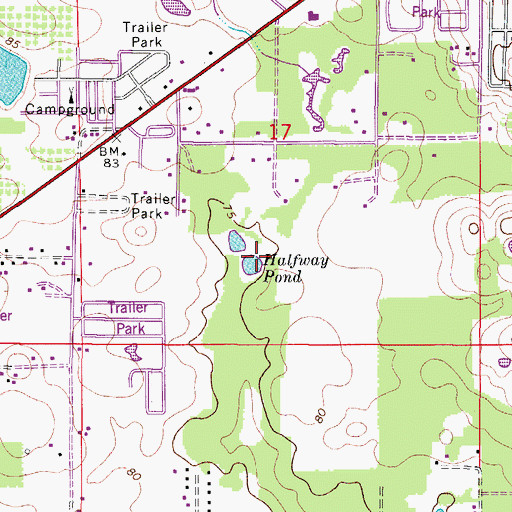 Topographic Map of Halfway Pond, FL