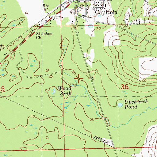 Topographic Map of Hall Branch, FL