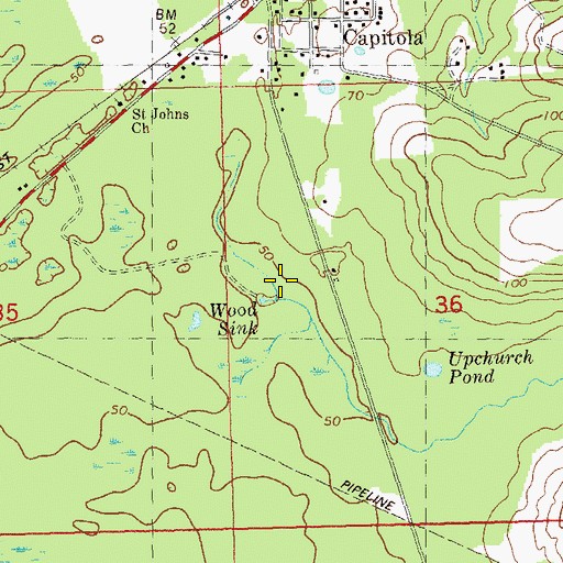 Topographic Map of Hall Branch, FL