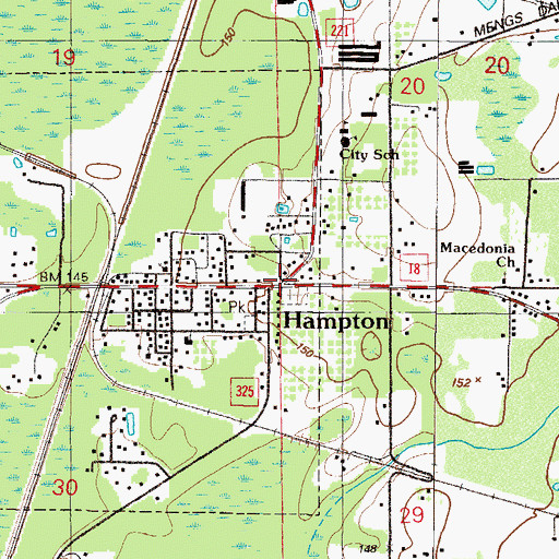 Topographic Map of Hampton, FL