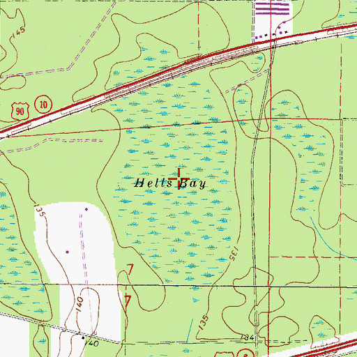 Topographic Map of Hells Bay, FL