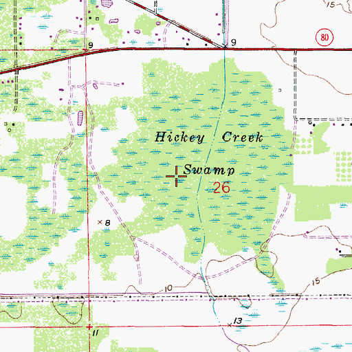 Topographic Map of Hickey Creek Swamp, FL