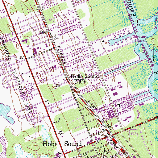 Topographic Map of Hobe Sound Church, FL
