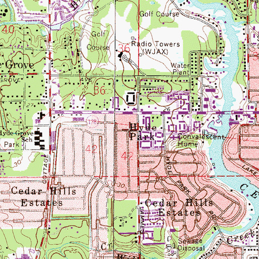 Topographic Map of Hyde Park, FL