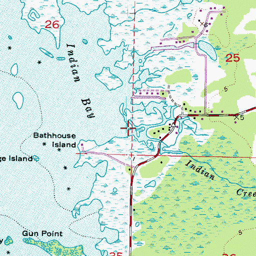 Topographic Map of Indian Creek, FL