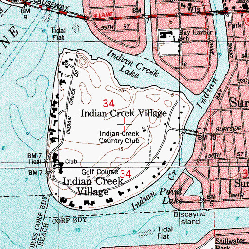 Topographic Map of Indian Creek Village, FL