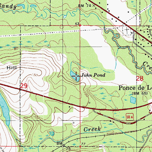 Topographic Map of John Pond, FL