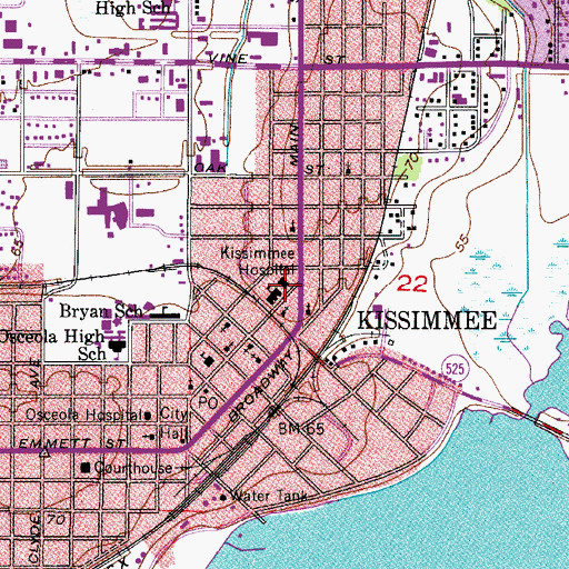 Topographic Map of Kissimmee Hospital, FL
